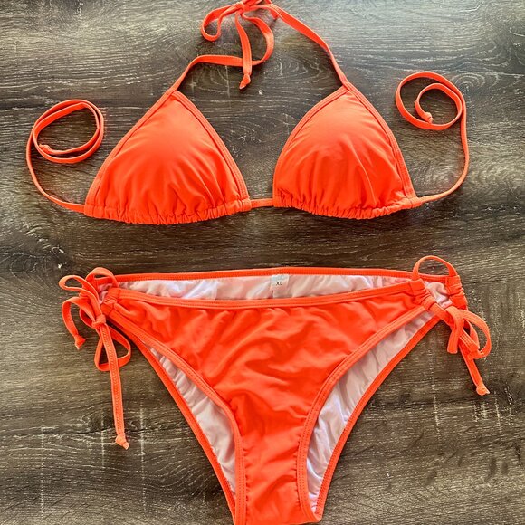 Women Tie Side Triangle Bikini String Orange XL NWT - Picture 5 of 6